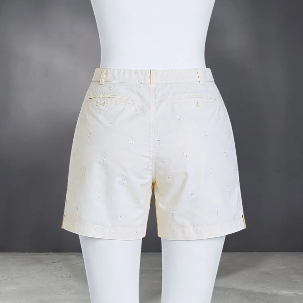 Women's Cream Embroidered Cotton Shorts